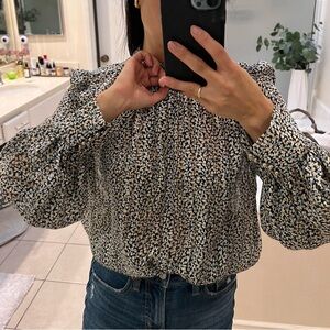 H&M Black and Cream Patterned Blouse